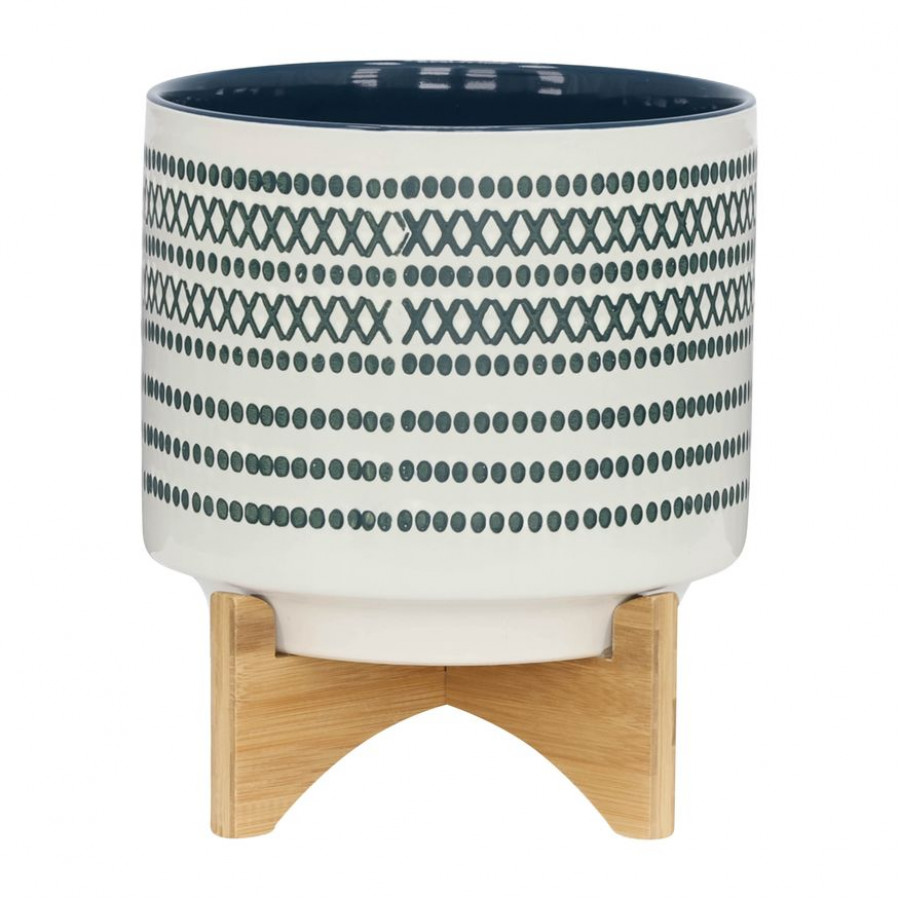Sagebrook 10" Ceramic Planter On Stand With Dots - Blue