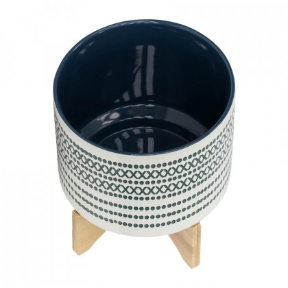 Sagebrook 10" Ceramic Planter On Stand With Dots - Blue