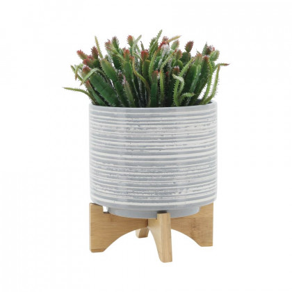 Sagebrook 5"/8" Ceramic Planters On Stand (Set Of 2) - Gray