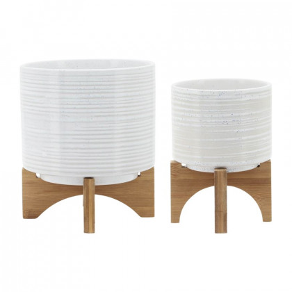 Sagebrook 5"/8" Ceramic Planters On Stand (Set Of 2) - Speckled White