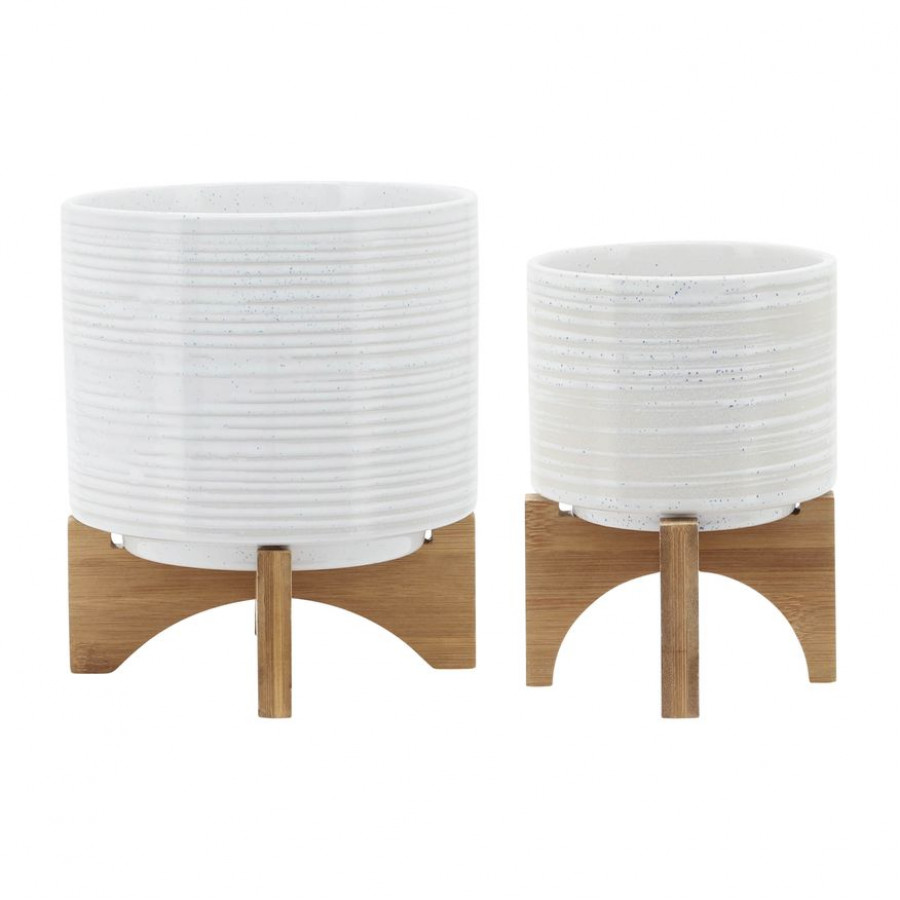 Sagebrook - 5"/8" Ceramic Planters On Stand (Set Of 2)