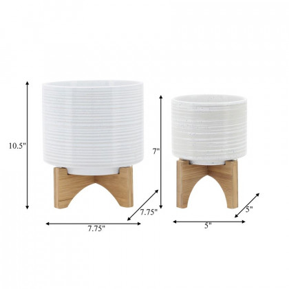 Sagebrook 5"/8" Ceramic Planters On Stand (Set Of 2) - Speckled White