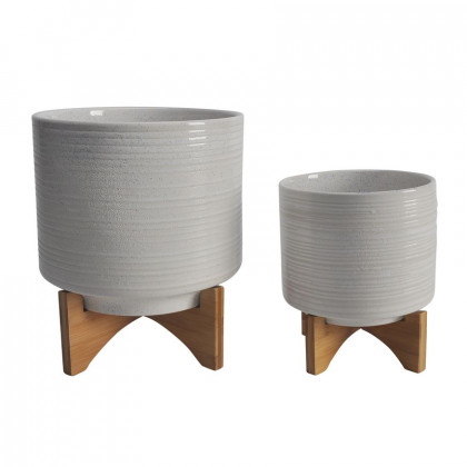 Sagebrook - 5"/8" Ceramic Planters On Stand (Set Of 2)