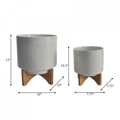Sagebrook 8"/10" Ceramic Planters On Stand (Set Of 2) - Speckled White