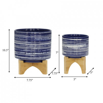 Sagebrook 5"/8" Ceramic Planters On Stand (Set Of 2) - Blue