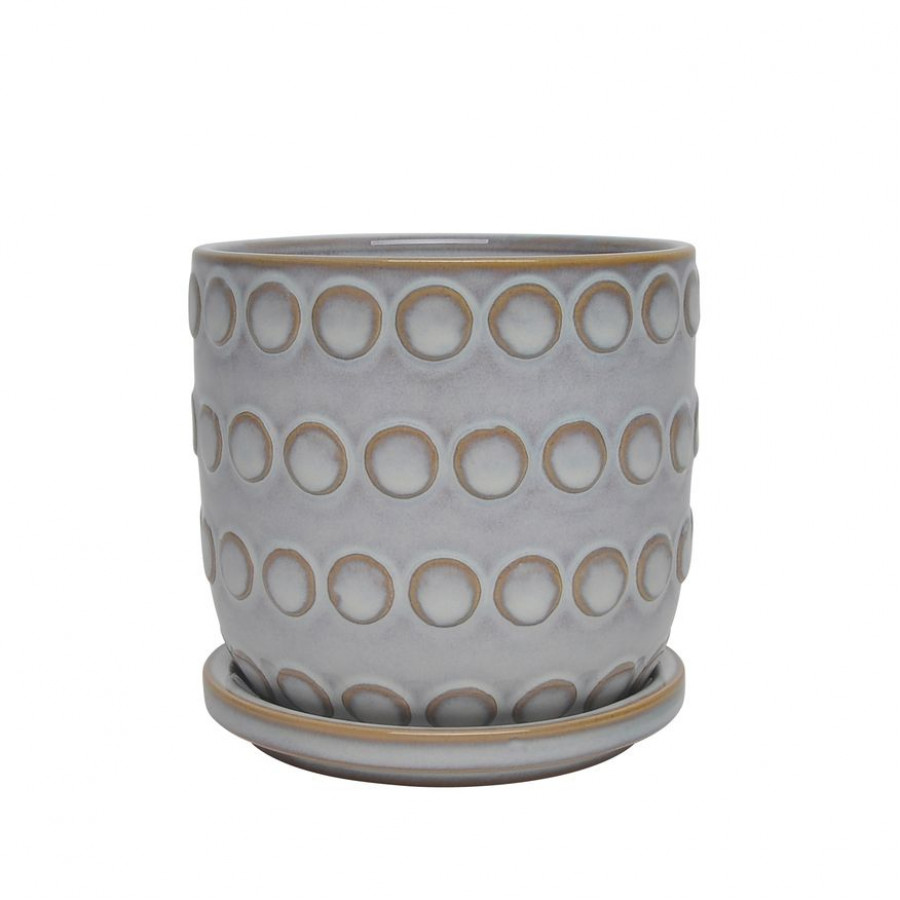Sagebrook 5" Ceramic Bubbles Planter With Saucer - Beige