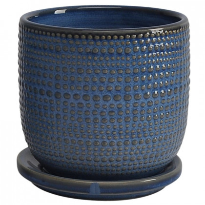 Sagebrook 5"/6" Ceramic Textured Planters With Saucer (Set Of 2) - Blue