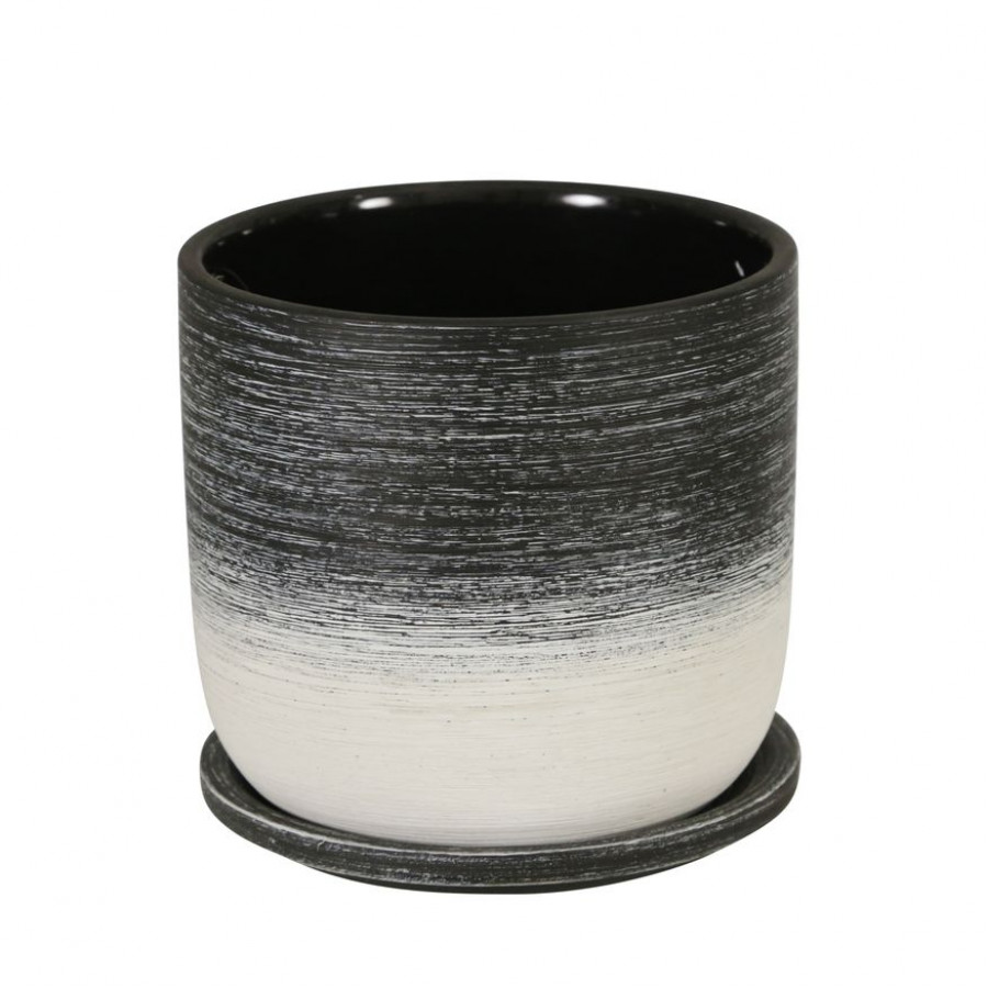 Sagebrook 6" Ceramic Planter With Saucer - Black