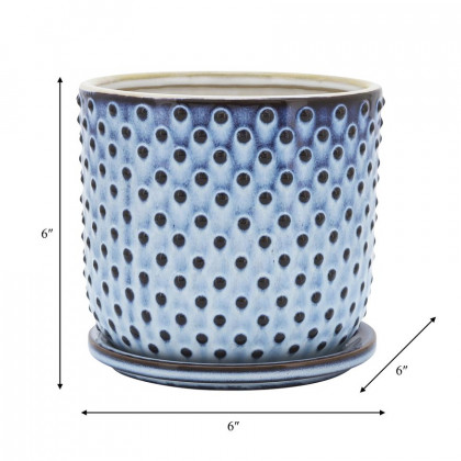 Sagebrook 6" Ceramic Dotted Planter With Saucer - Blue