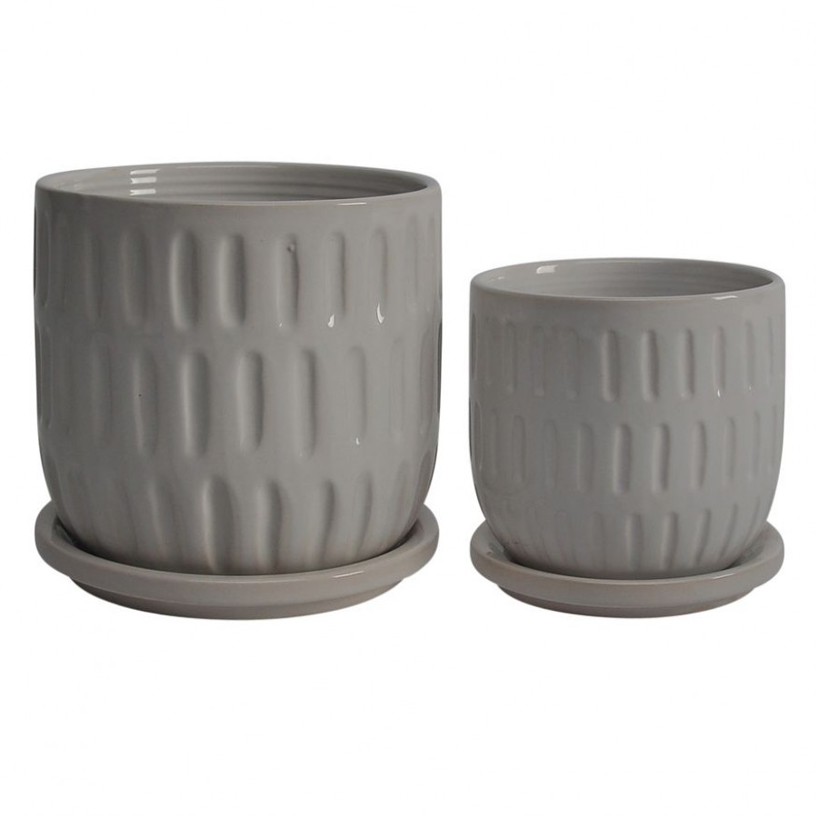 Sagebrook 6" Ceramic Textured Planters With Saucer (Set Of 2) - Beige