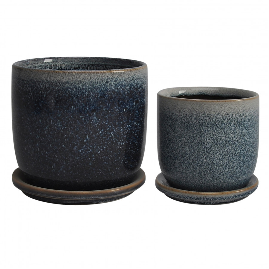Sagebrook 6" Ceramic Planter with Saucer (Set Of 2) - Aqua