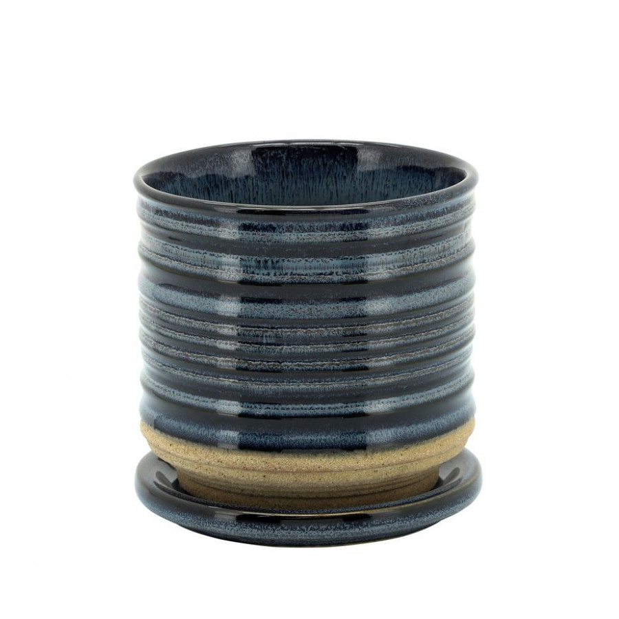 Sagebrook - 5" Ceramic Textured Planter With Saucer in Blue