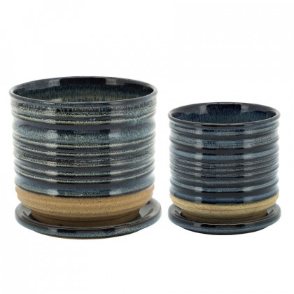 Sagebrook - 5" Ceramic Textured Planter With Saucer in Blue