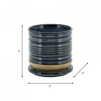 Sagebrook - 5" Ceramic Textured Planter With Saucer in Blue