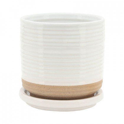 Sagebrook - 5"/6" Ceramic Planters With Saucer (Set Of 2) in White