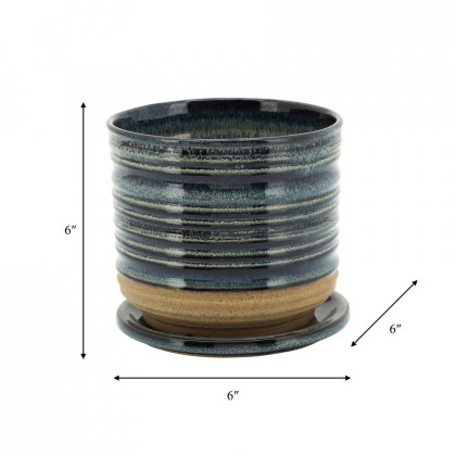 Sagebrook - 6" Ceramic Textured Planter With Saucer in Multi