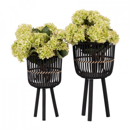 Sagebrook - 10"/12" Bamboo Footed Planters (Set Of 2) in Black