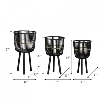 Sagebrook 11"/13"/15" Bamboo Footed Planters (Set Of 3) - Black