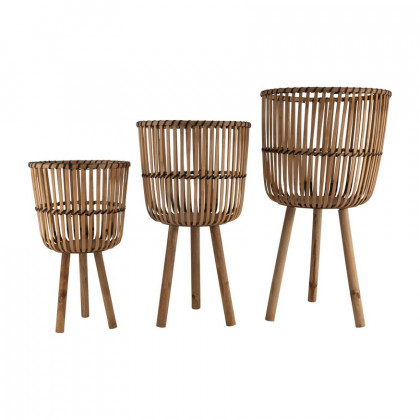Sagebrook - 17"/14"/10" Bamboo Footed Planters (Set Of 3)