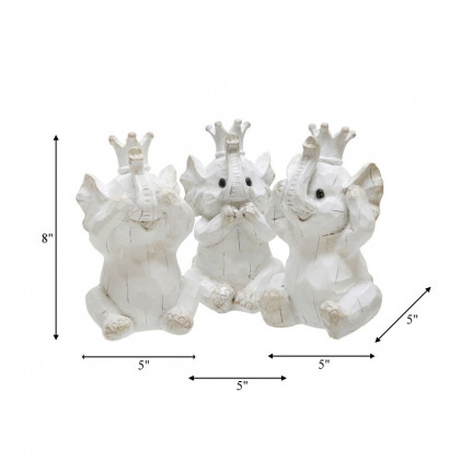 Sagebrook - Resin Hear No, See No Speak, No Elephants (Set Of 3) in White