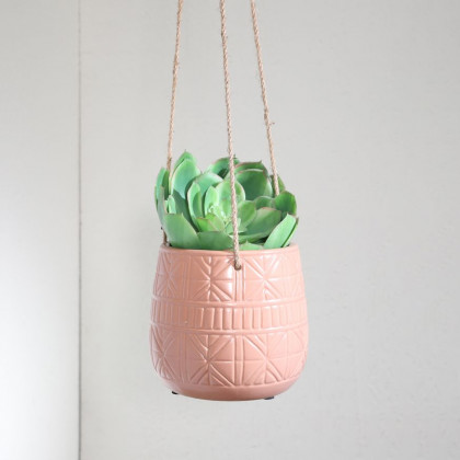 Sagebrook 6" Ceramic Abstract Hanging Planter - Dark Rose