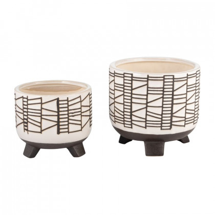Sagebrook - 6"/8" Ceramic Geo Footed Planters (Set Of 2)