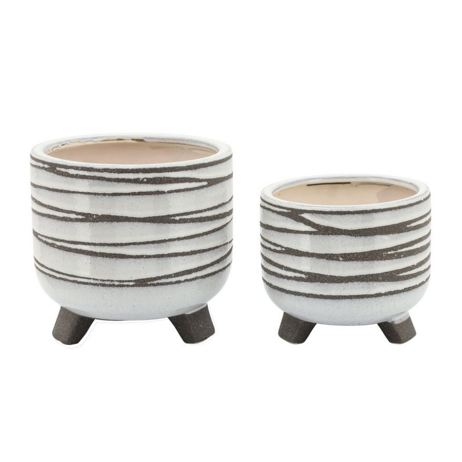 Sagebrook 6"/8" Ceramic Footed Planters (Set Of 2) - White