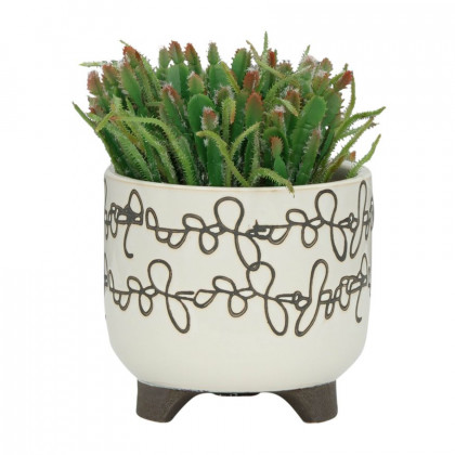 Sagebrook 6"/8" Ceramic Scribble Footed Planters (Set Of 2) - Beige