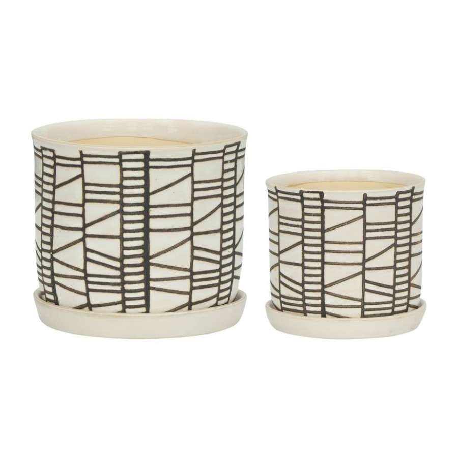 Sagebrook - 6"/8" Ceramic Planters With Saucer (Set Of 2) in Beige