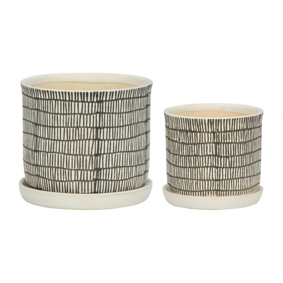 Sagebrook - 6"/8" Ceramic Planters With Saucer (Set Of 2) in Beige