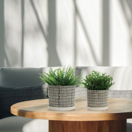 Sagebrook - 6"/8" Ceramic Planters With Saucer (Set Of 2) in Beige