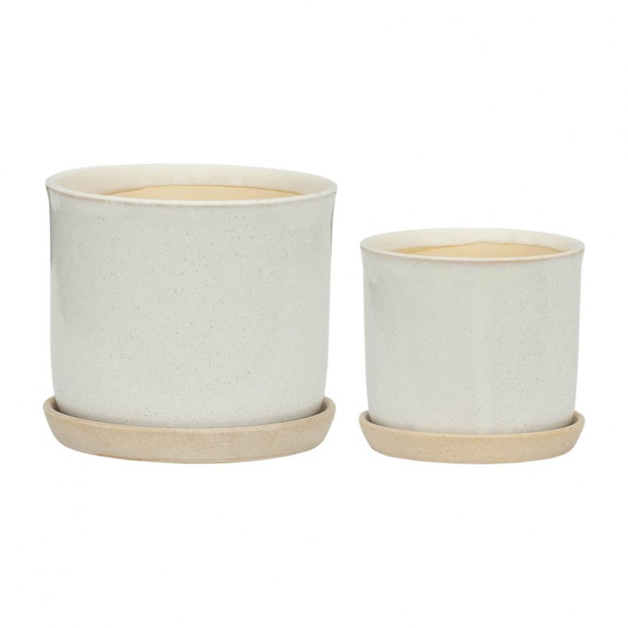 Sagebrook - 6"/8" Ceramic Planters With Saucer (Set Of 2) in Beige