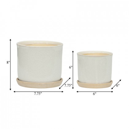 Sagebrook - 6"/8" Ceramic Planters With Saucer (Set Of 2) in Beige