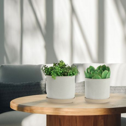 Sagebrook - 6"/8" Ceramic Planters With Saucer (Set Of 2) in Beige