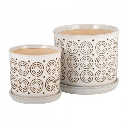 Sagebrook - 6"/8" Ceramic Circles Planters With Saucer (Set Of 2) in Beige