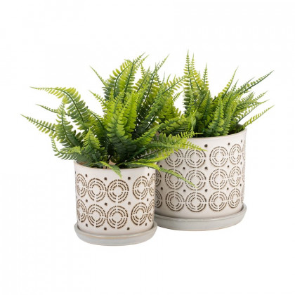 Sagebrook - 6"/8" Ceramic Circles Planters With Saucer (Set Of 2) in Beige