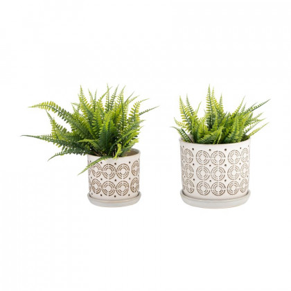 Sagebrook - 6"/8" Ceramic Circles Planters With Saucer (Set Of 2) in Beige