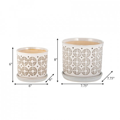 Sagebrook - 6"/8" Ceramic Circles Planters With Saucer (Set Of 2) in Beige