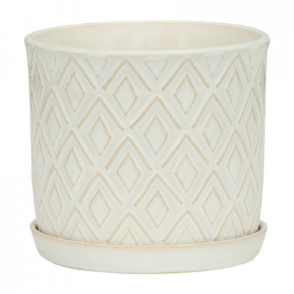 Sagebrook - 6"/8" Diamond Planters With Saucer (Set Of 2) in Beige