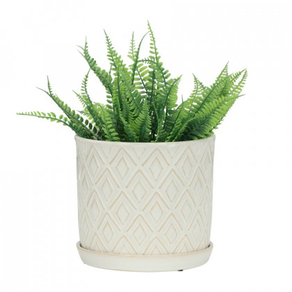 Sagebrook - 6"/8" Diamond Planters With Saucer (Set Of 2) in Beige