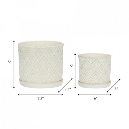 Sagebrook - 6"/8" Diamond Planters With Saucer (Set Of 2) in Beige