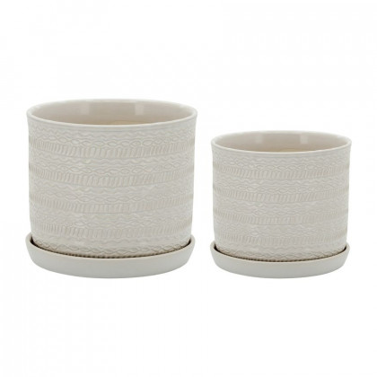 Sagebrook - 6"/8" Ceramic Geo Footed Planters (Set Of 2)
