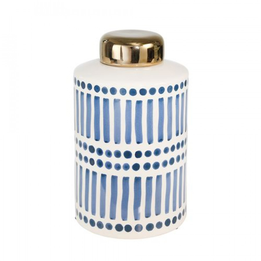 Sagebrook 9" Ceramic Jar With Gold Lid - Blue