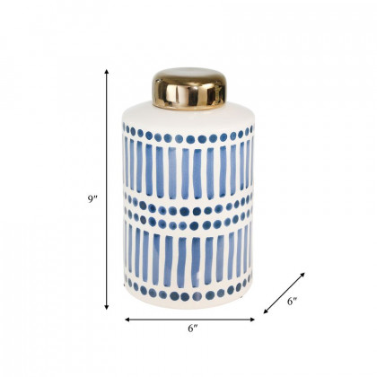 Sagebrook 9" Ceramic Jar With Gold Lid - Blue