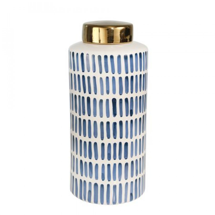 Sagebrook 13" Ceramic Jar With Gold Lid - Blue
