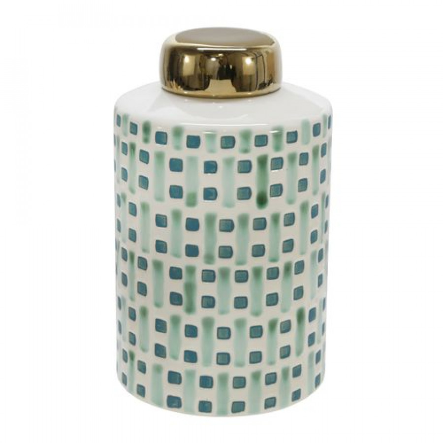 Sagebrook 9" Ceramic Jar With Gold Lid - Green/White
