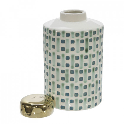 Sagebrook 9" Ceramic Jar With Gold Lid - Green/White