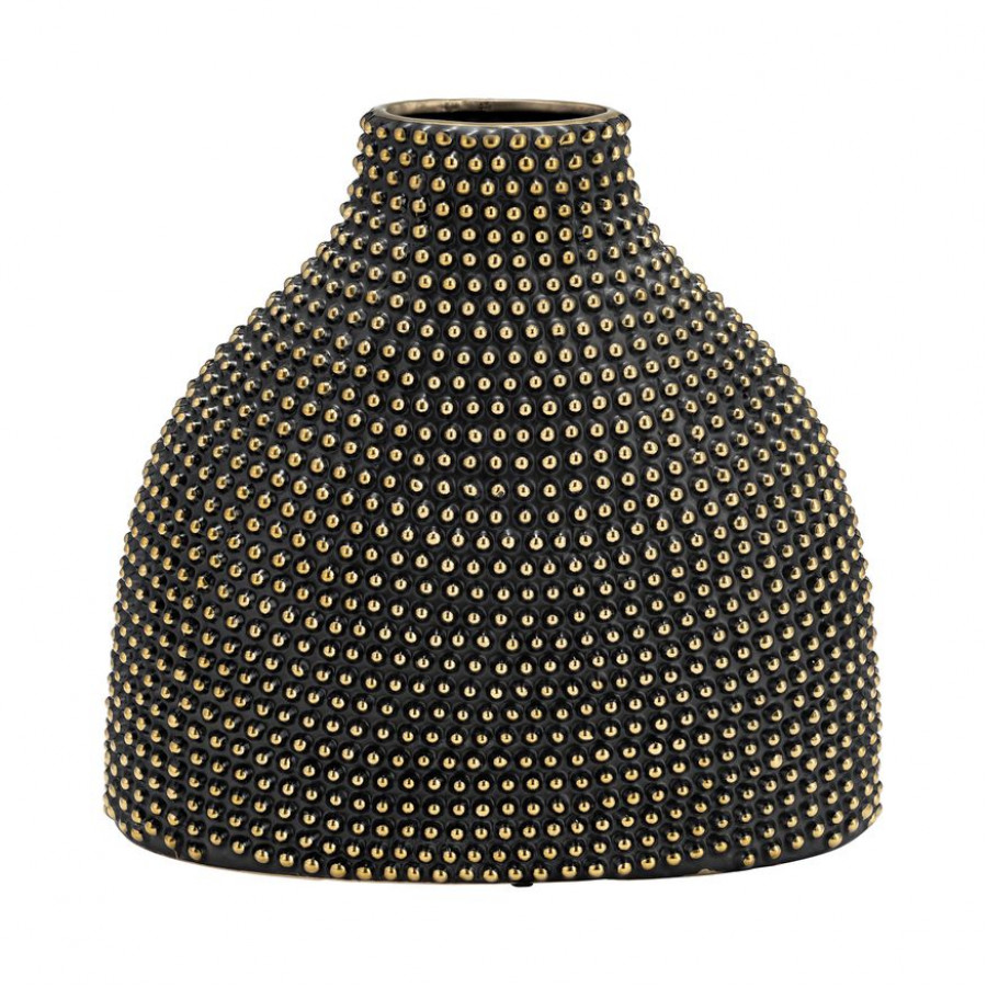 Sagebrook 14" Ceramic Beaded Vase - Black/Gold