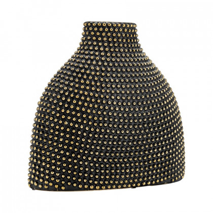 Sagebrook 14" Ceramic Beaded Vase - Black/Gold
