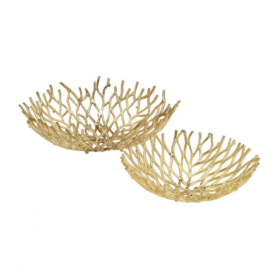 Sagebrook - 13"/17" Aluminum Branch Bowls (Set Of 2) in Gold